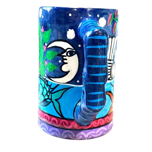 Hand Painted Sun Moon Fish Folk Art Mexican Style Celestial Fish Sun Moon Vintag - Picture 3 of 8